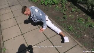 CZECH HUNTER 453 - Blonde Twink Sucks Strangers Big Dick POV In The Woods