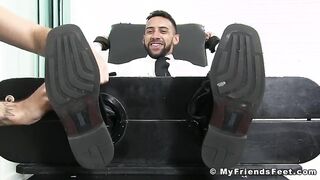Young banker restrained for merciless tickling session