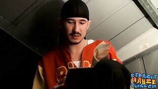 Straight buddies looking at porn magazines and jerking off