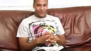 Black solo amateur Drew cums after jerking his huge fat dick
