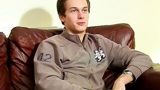 Naughty UK teen Valery jerks his thick cock after interview