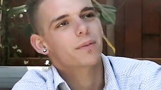 Pierced deviant Skug lights up before masturbation