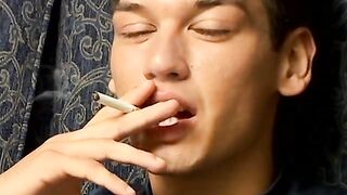 Deviant young smoker solo strokes until unleashing jizz