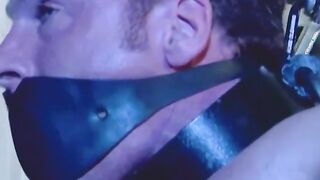 Fit guy gets bound with chains and has his back whipped