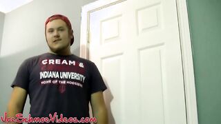 Young amateur jerks off and receives BJ