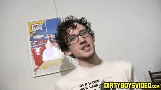 Hot young twink teasing his hairy cock