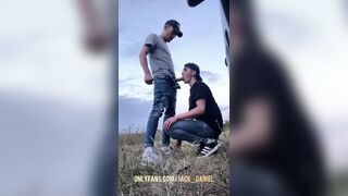 Daniel suck big dick outdoor and gets cum on face